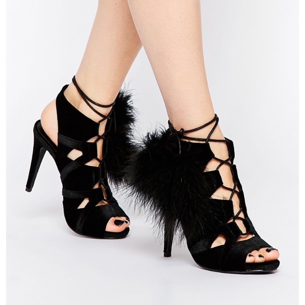 MISSGUIDED Black Lace Up Heeled Sandals